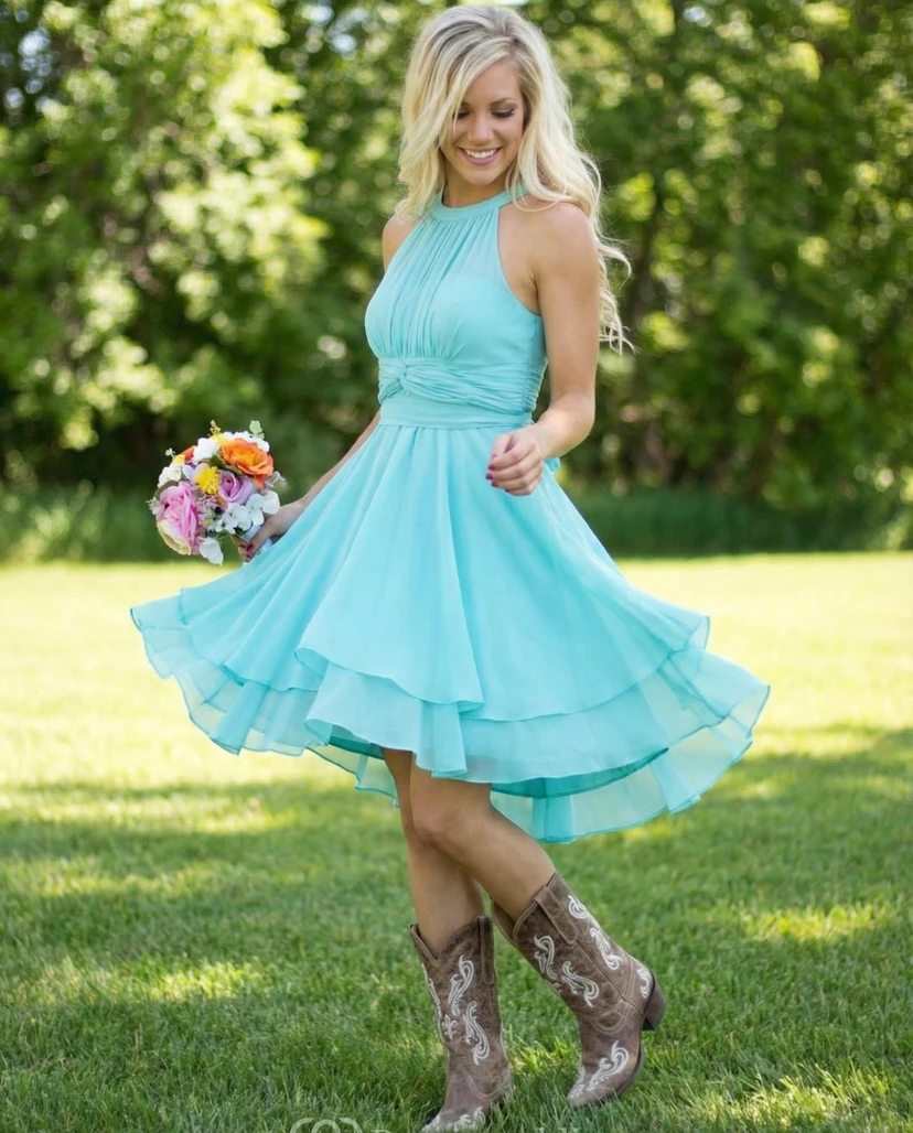 Country Style Scoop Neck Mini Chiffon Dress view 3