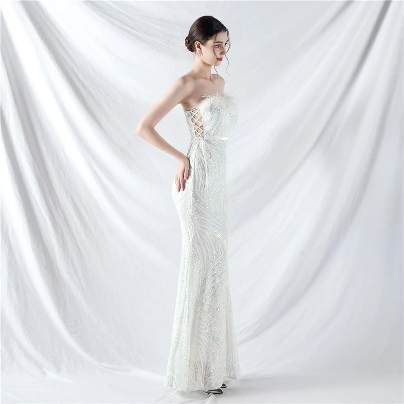 Double-Binding Rope-Binding Craft-Made Ostrich Feather Encrypted Laminated Beads High-End Evening Dress view 33