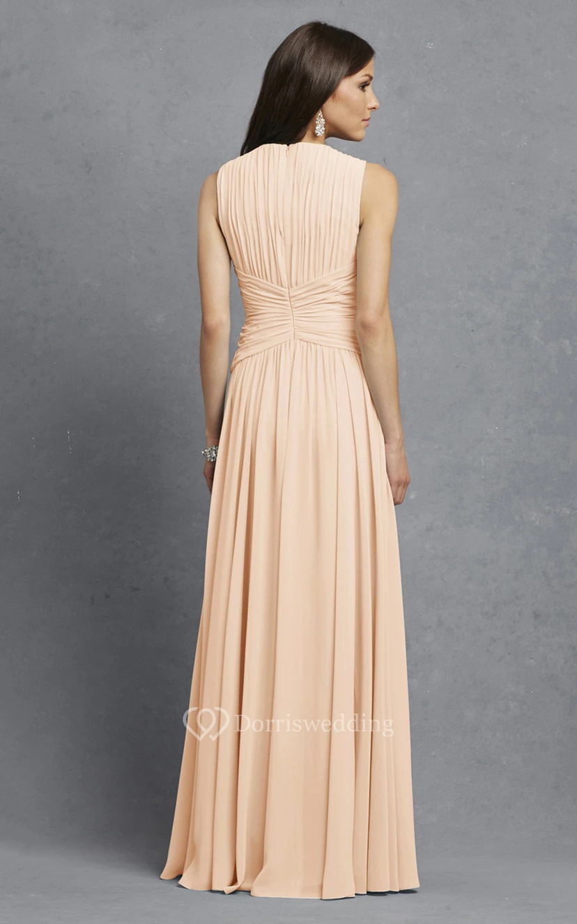 Sleeveless Chiffon V-Neck Dress With Crisscross Ruching view 22
