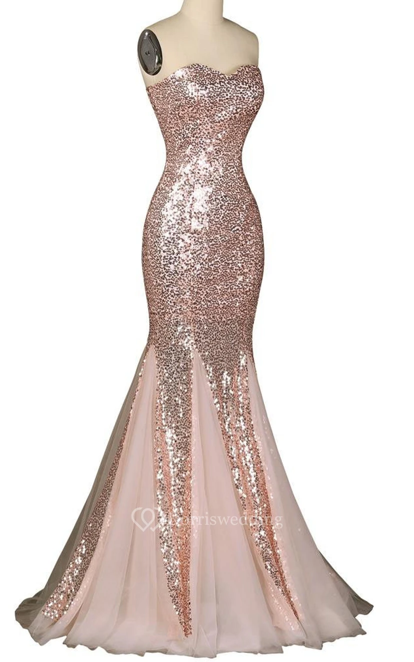 Sweetheart Sleeveless Lace-Up Back Sequins Dress view 4