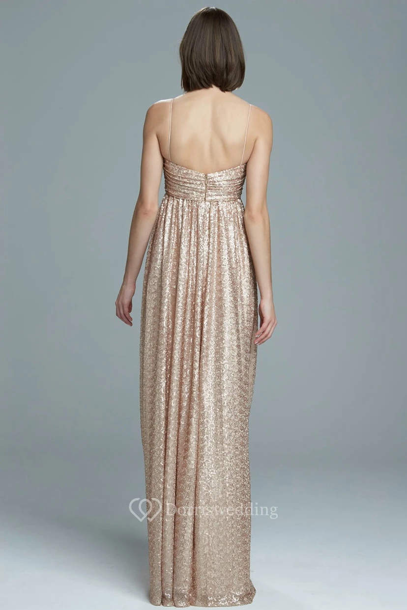 Maxi Sleeveless Spaghetti Sequin Bridesmaid Dress