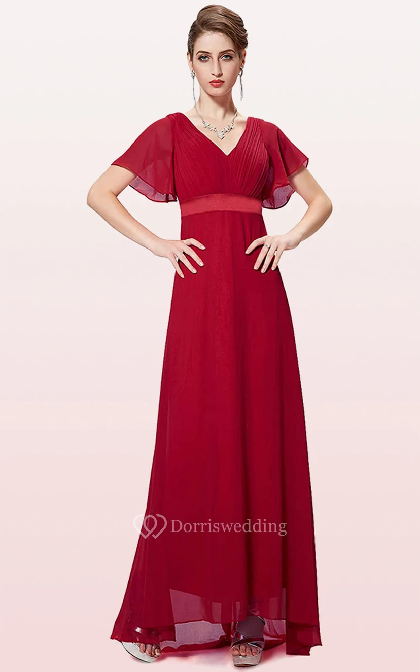 Elegant Chiffon V-neck A Line Short Sleeve Prom Mother Dress With Ruffles view 13