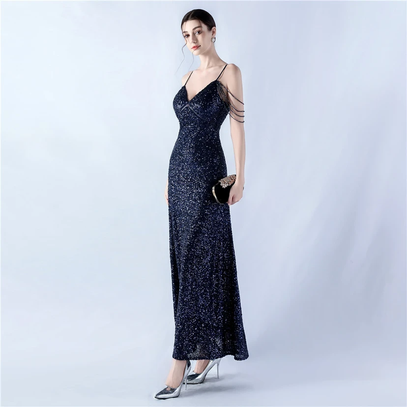 Sling A-Line Large Swing Mesh Sequin Evening Dress view 33