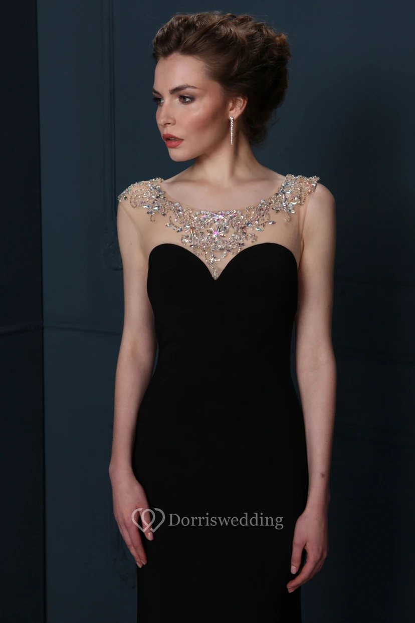 Beaded Sleeveless Scoop Neck Chiffon Evening Dress With Brush Train view 4