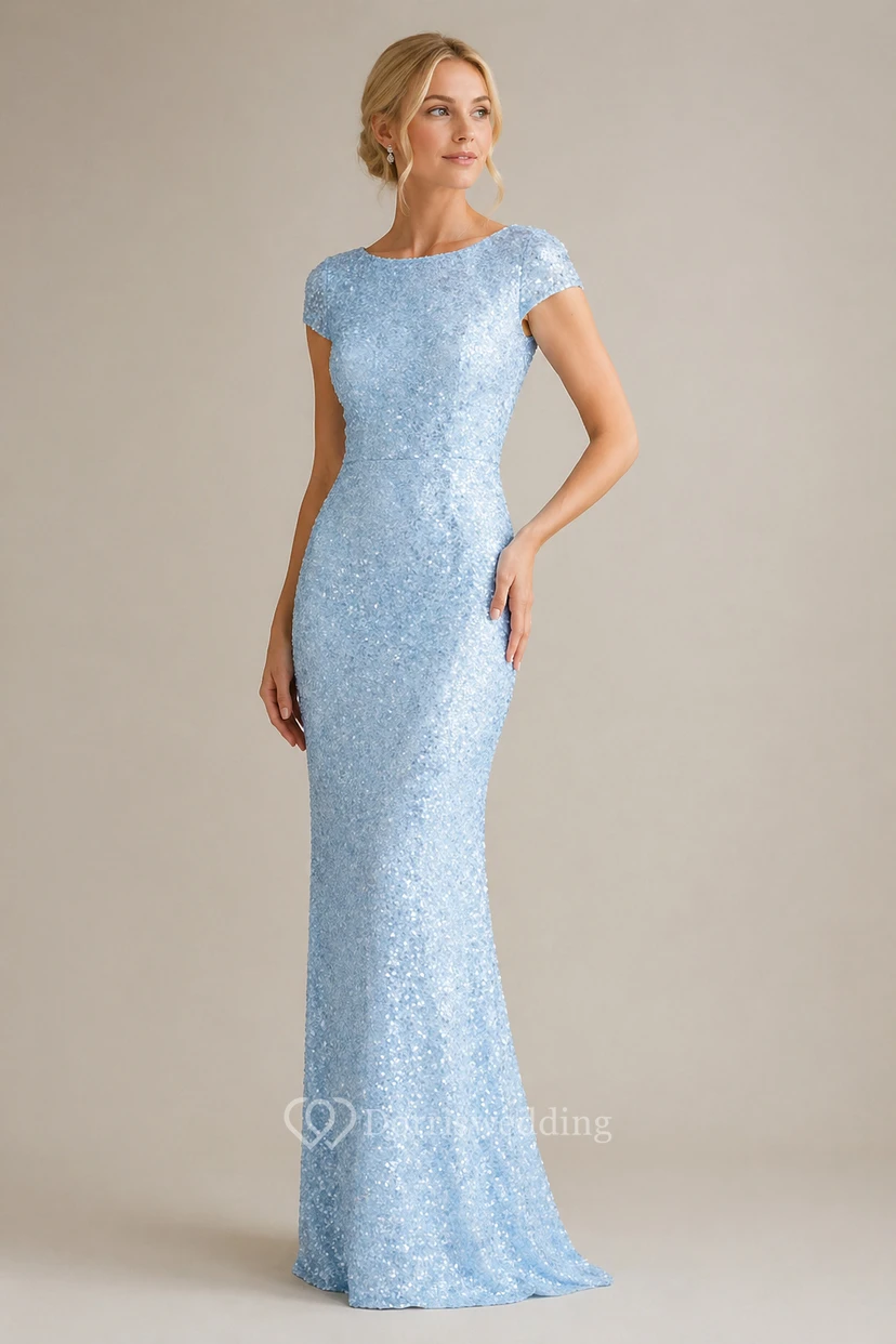 Sequin Gold Bridesmaid Dress | Long Sparkly MOB Glitter Gown with Sleeves view 10