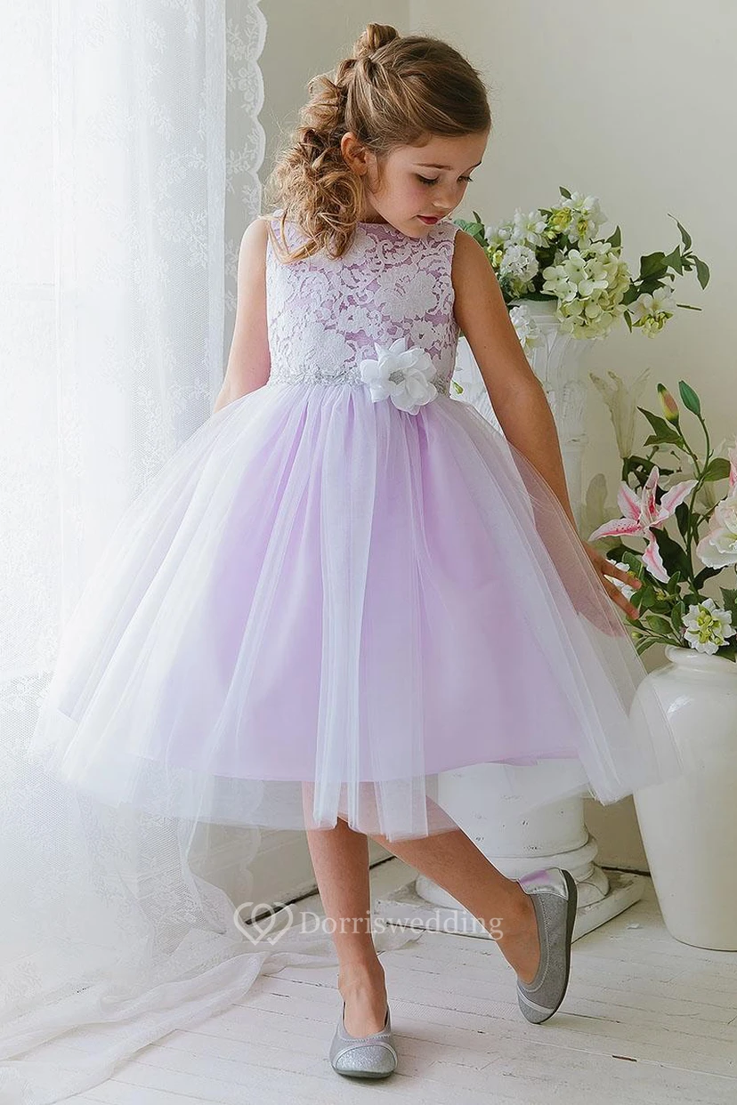 Blumenmädchenkleid aus Tüll und Spitze, teelang