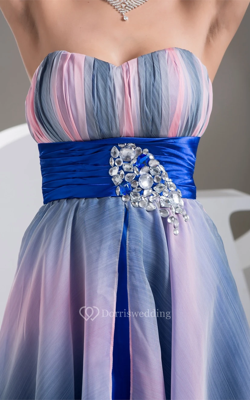 Mute-Color Ruched High-Low Rhinestone and Dress With Pleats view 4