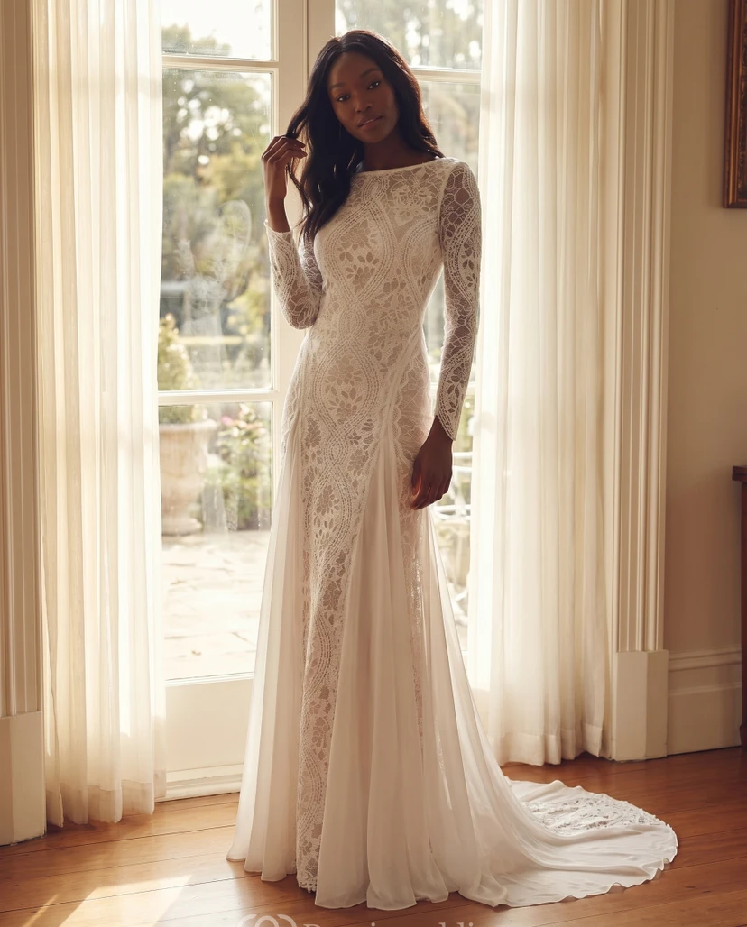 Vestido de encaje estilo boho para ceremonia civil view 8