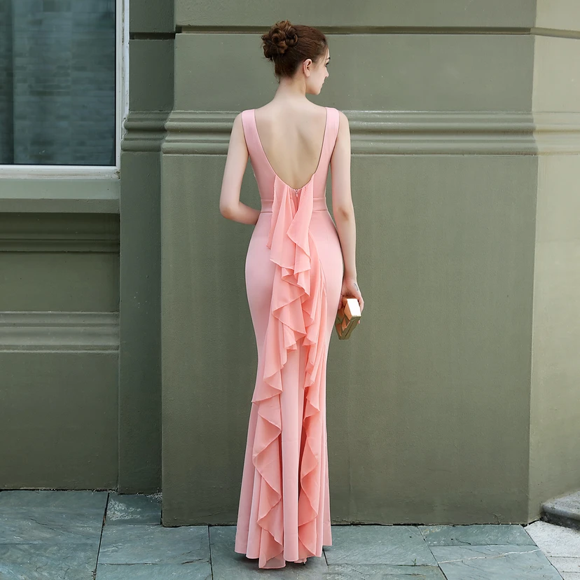 Abendkleid für die Braut, lang, ärmellos, rot, mit schmalem Meerjungfrauenschnitt, geeignet für Dankesbankette, Hochzeitsfeiern, Auto-Modelltreffen und Ausstellungen view 6