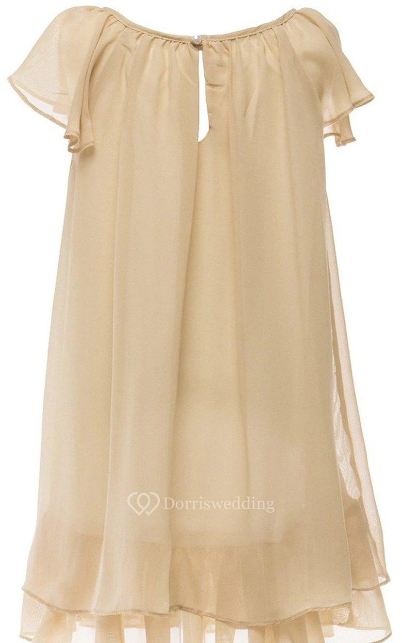 Short-sleeved Dress With Flower and Illusion Style view 2