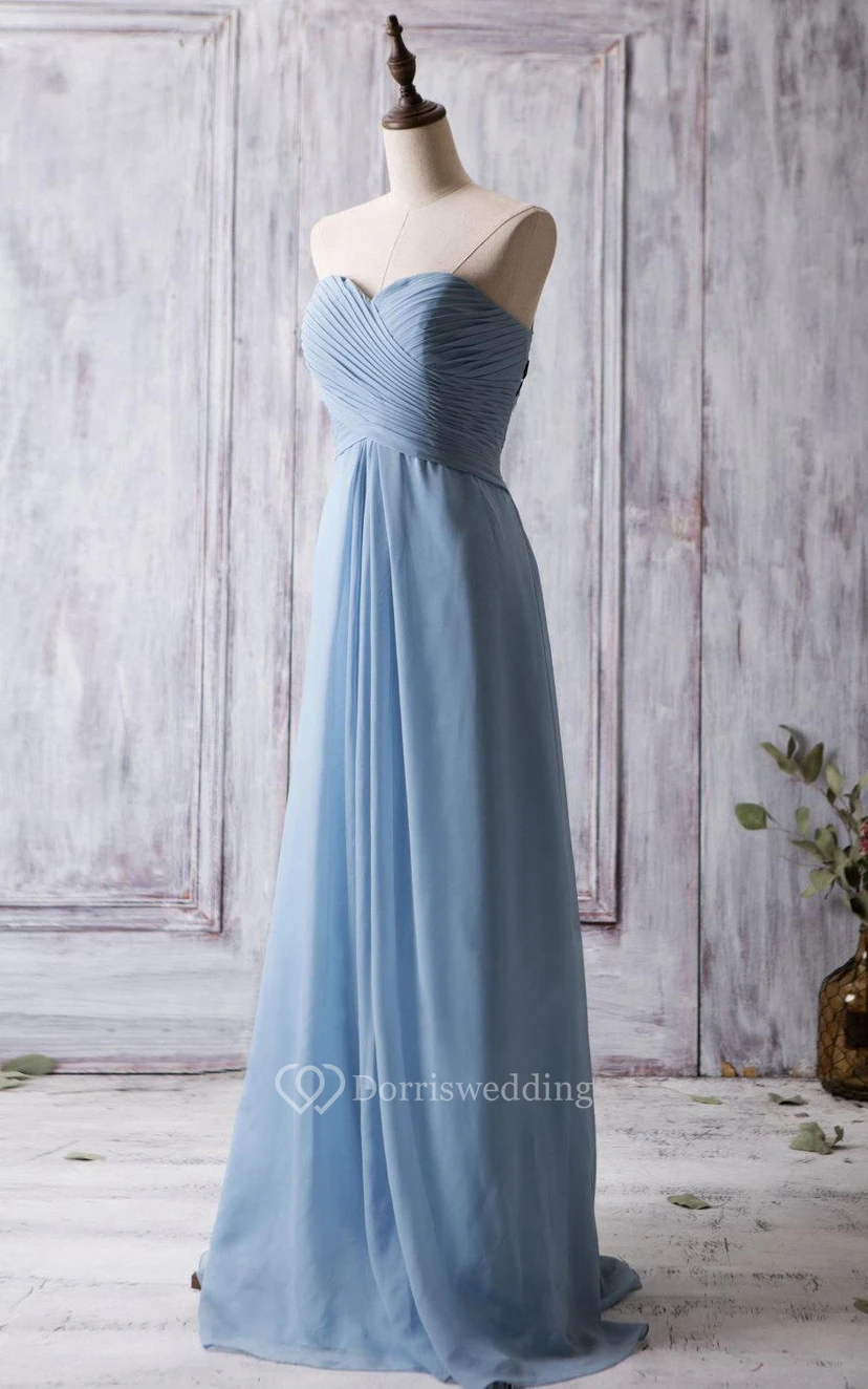 Sweetheart Pleated A-line Chiffon Long Dress Criss Cross Top view 2