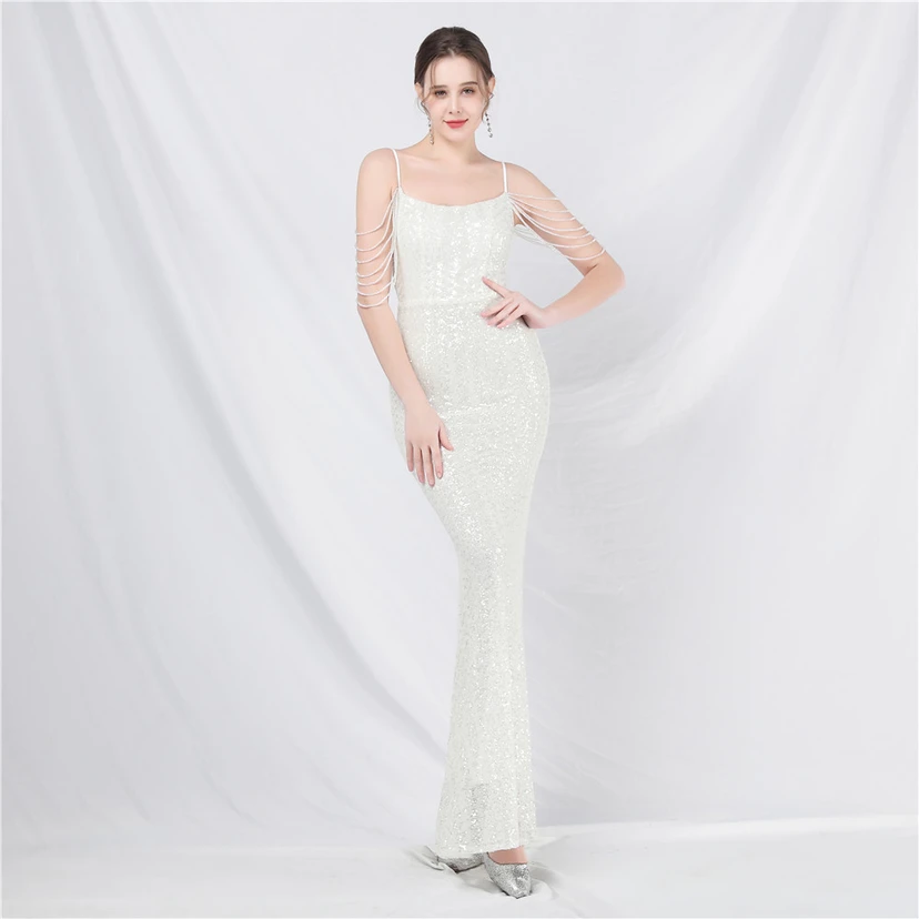 Robe de soirée longue à sequins et perles fantaisie view 46