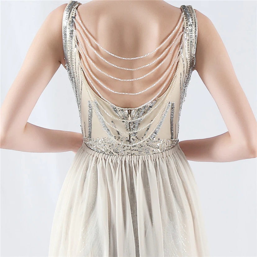 Paillettenbesetzte Blumen auf der Rückseite, Perlenstickerei mit Cape, Abendkleid für die Jahreshauptversammlung view 7