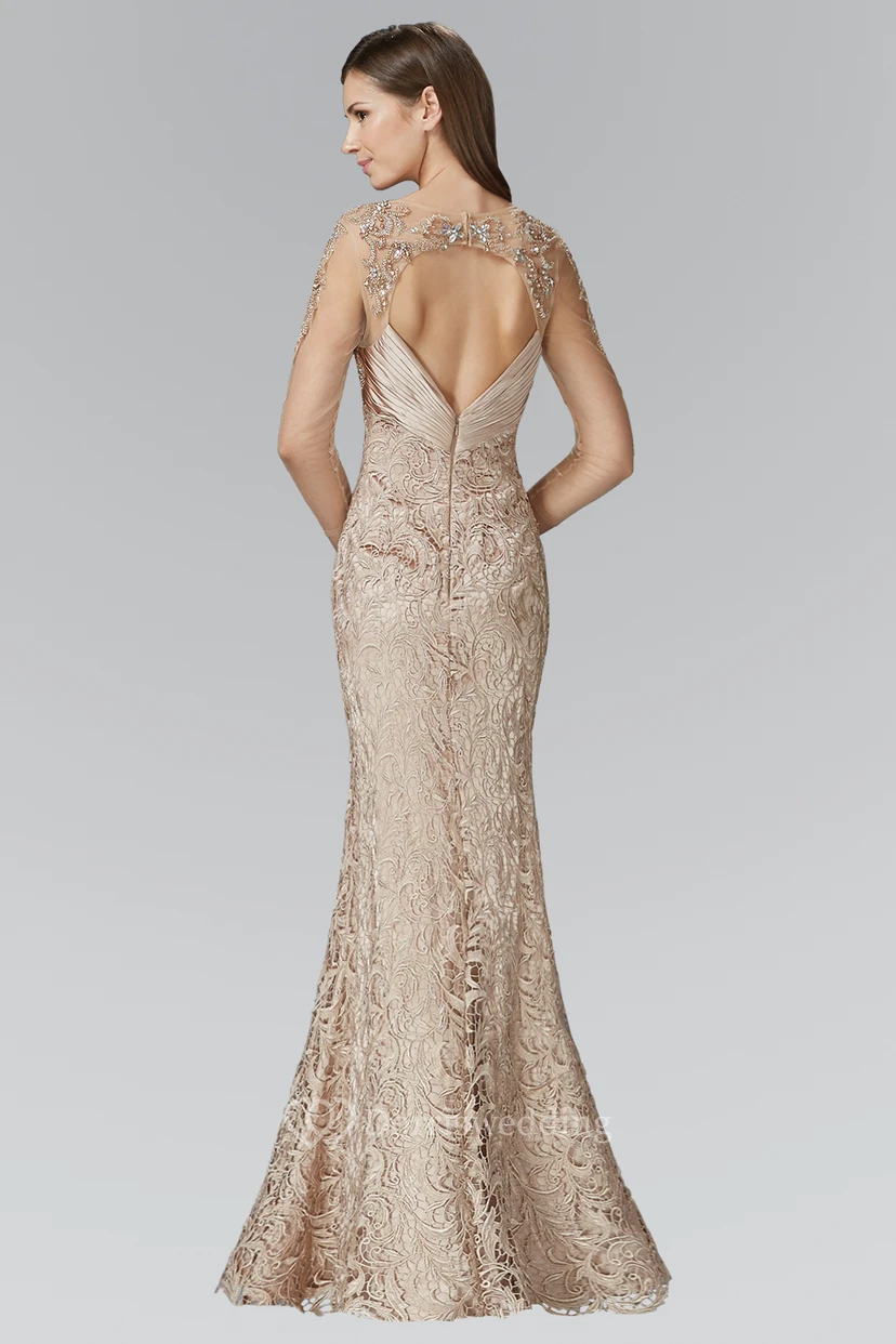 Sheath Floor-Length Sweetheart Long Sleeve Lace Dress With Beading view 2