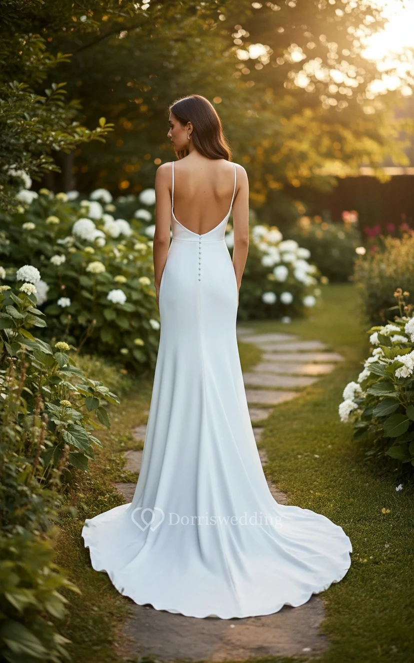 Spaghetti Cowl Sheath Slit Gown view 2