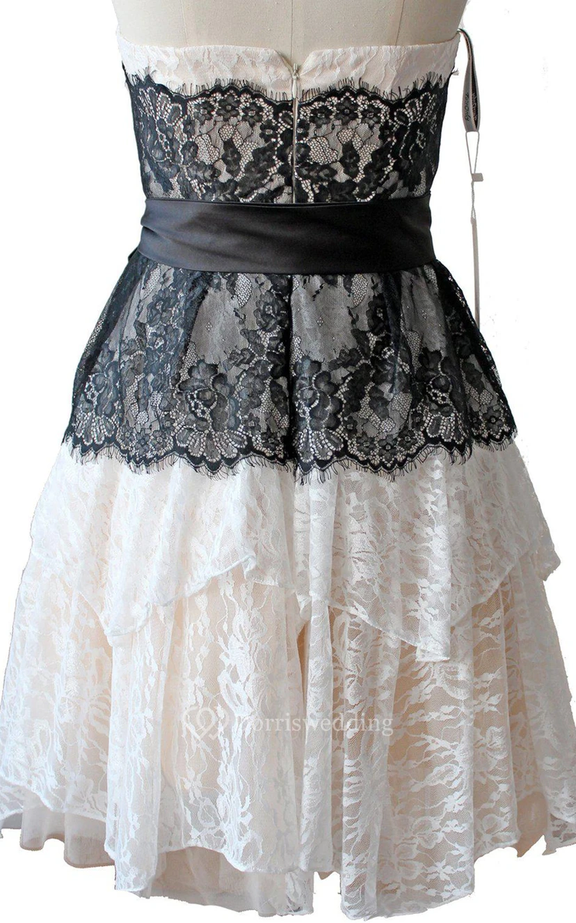 Robe mini bustier trapèze en dentelle avec nœud papillon view 3