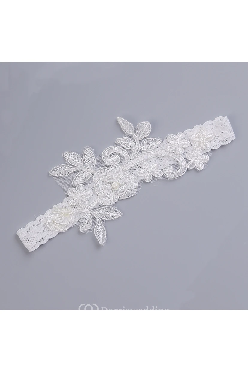 White Sexy Lace Applique Handmade Elastic Garter Within 16-23inch view 2