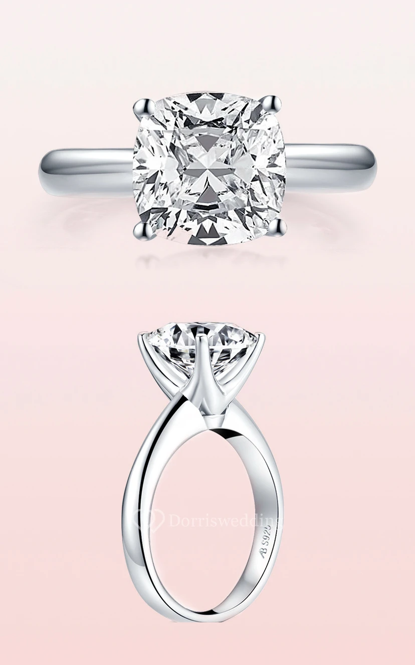 Solitaire Cut Four-Prong Princess Setting Engagement Rings view 2