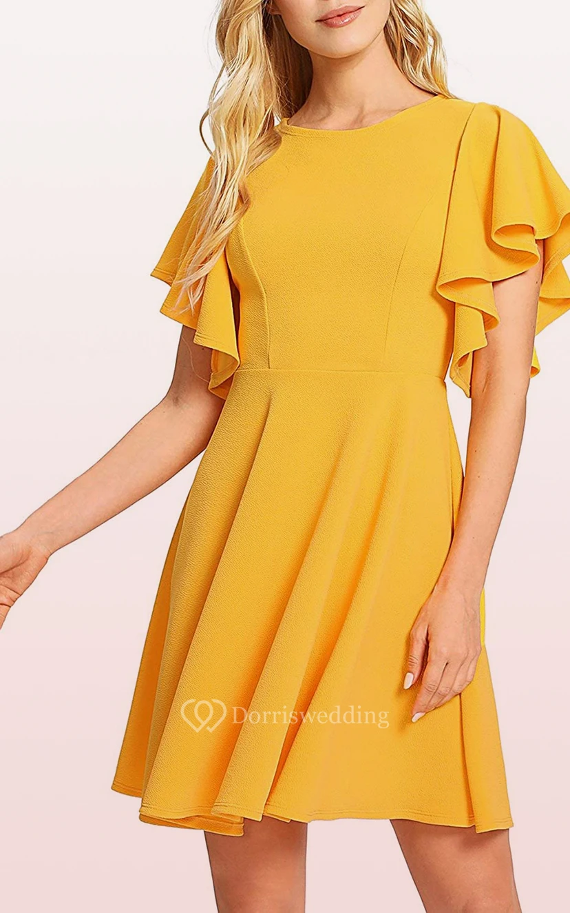 Knielanges, schlichtes und elegantes Jerseykleid in A-Linie mit kurzen Ärmeln und Falten view 13