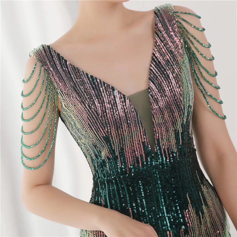 Vestido largo de lentejuelas con cola de pez, ideal para eventos, banquetes, eventos de celebridades y eventos de moda. Vestido de noche con etiqueta para modelos de automóviles. view 54