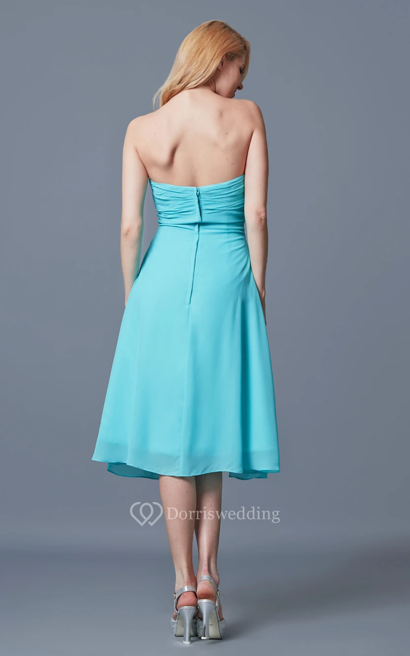 A-line Sweetheart Tea Length Chiffon Dress With Ruching view 5