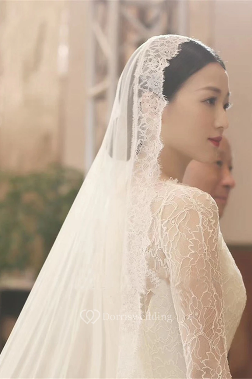 Soft Romantic Tulle Wedding Veil with Lace Edge view 3