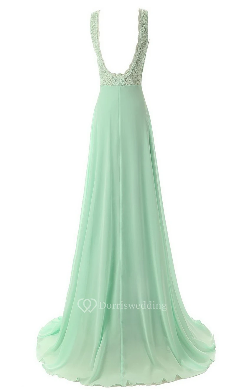 Graceful Scalloped Chiffon A-line Gown With Lace Appliques view 3