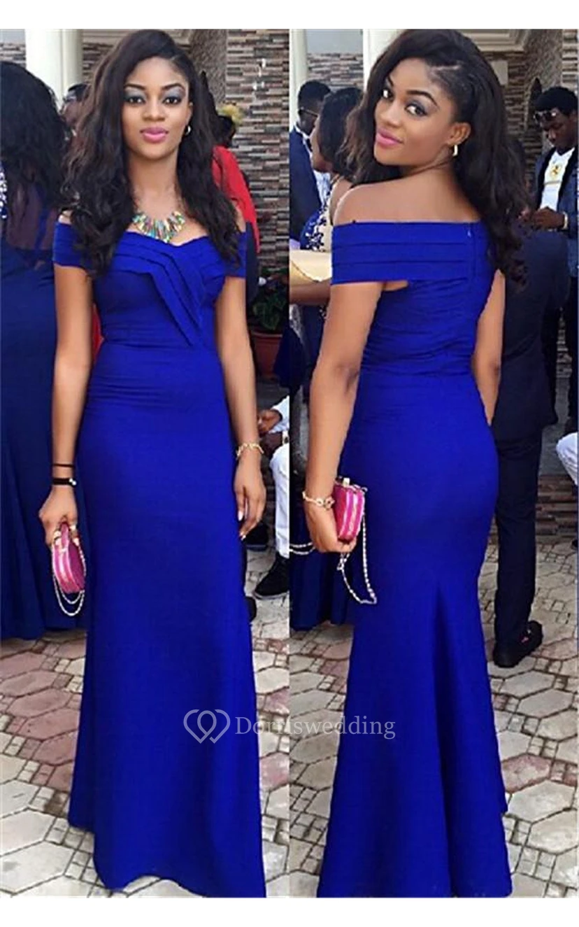 Elegantes, schulterfreies Meerjungfrauen-Abendkleid im Royal-Blur-Stil, bodenlang