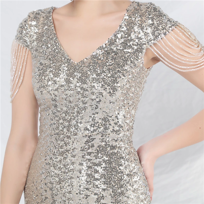A-Line Big Swing Dress Craft Sequined Long A-Line Evening Dress view 17