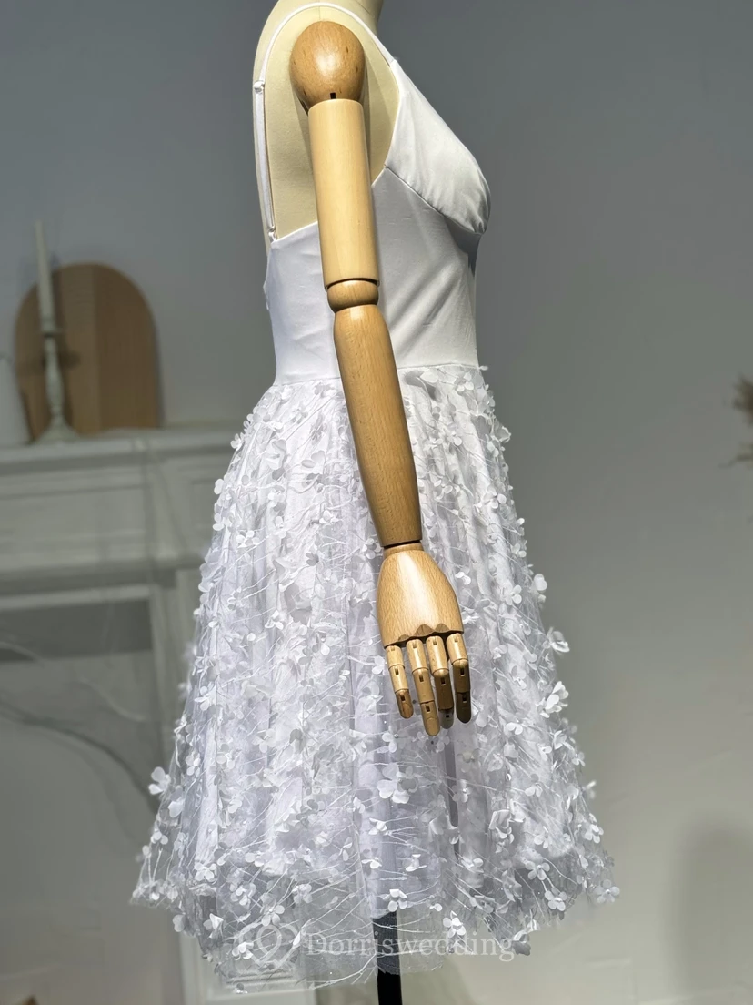 White Spaghetti Graduation Dress | Cute Sexy Plunging Simple Gown view 4