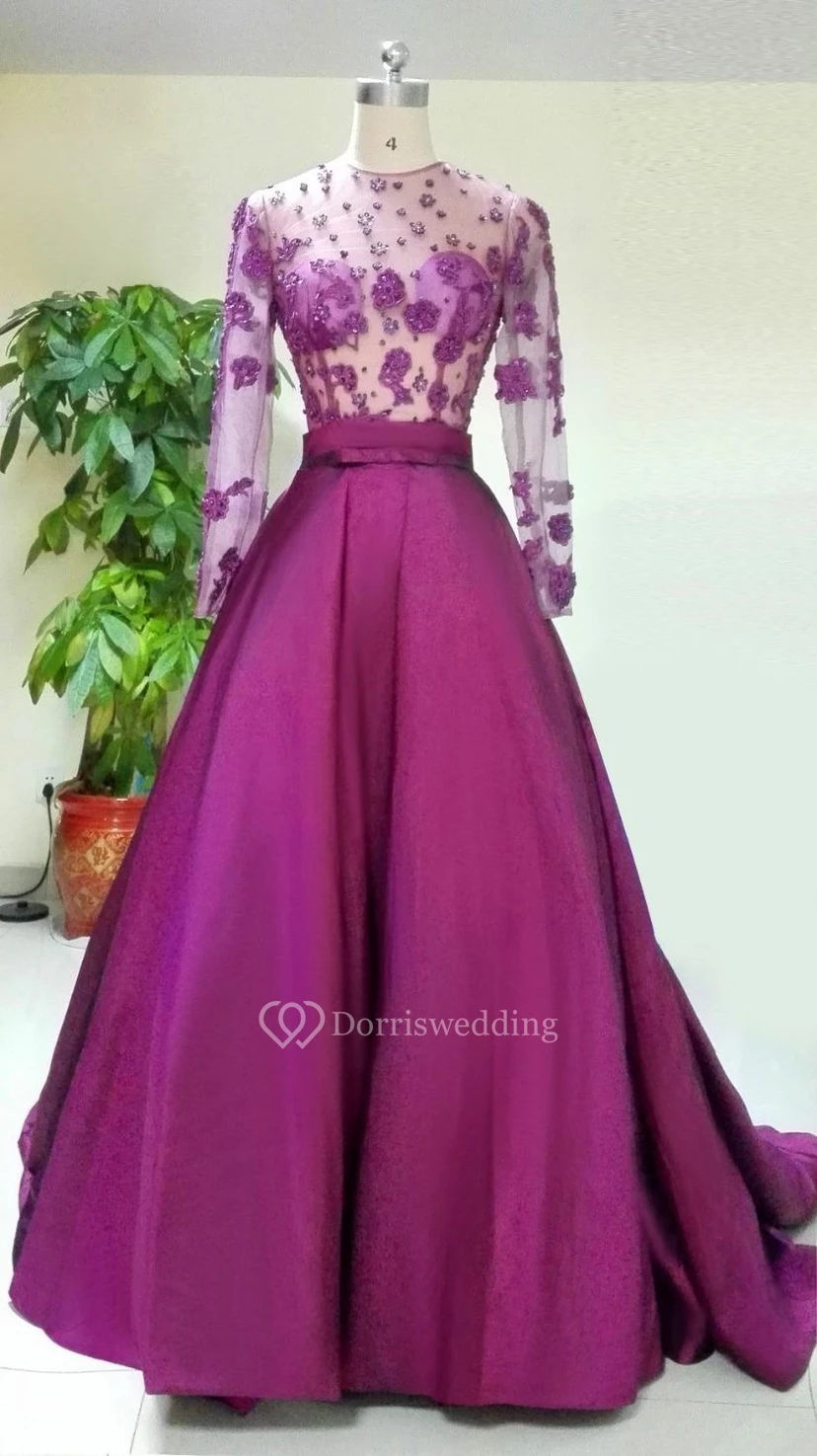 Gorgeous Long Sleeve Evening Dress Appliques Beadings
