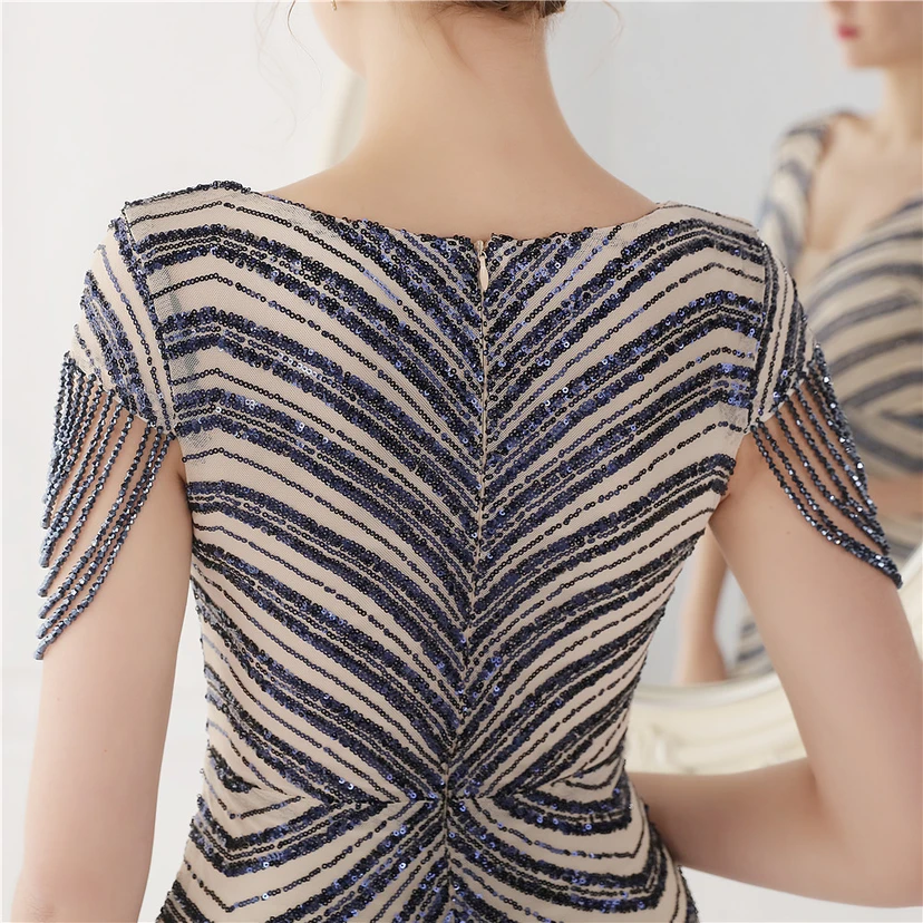 Paillettenbesetztes, handwerklich perfekt gefertigtes, perlenbesetztes Party-Abendkleid – sexy langes Kleid für die Braut view 35