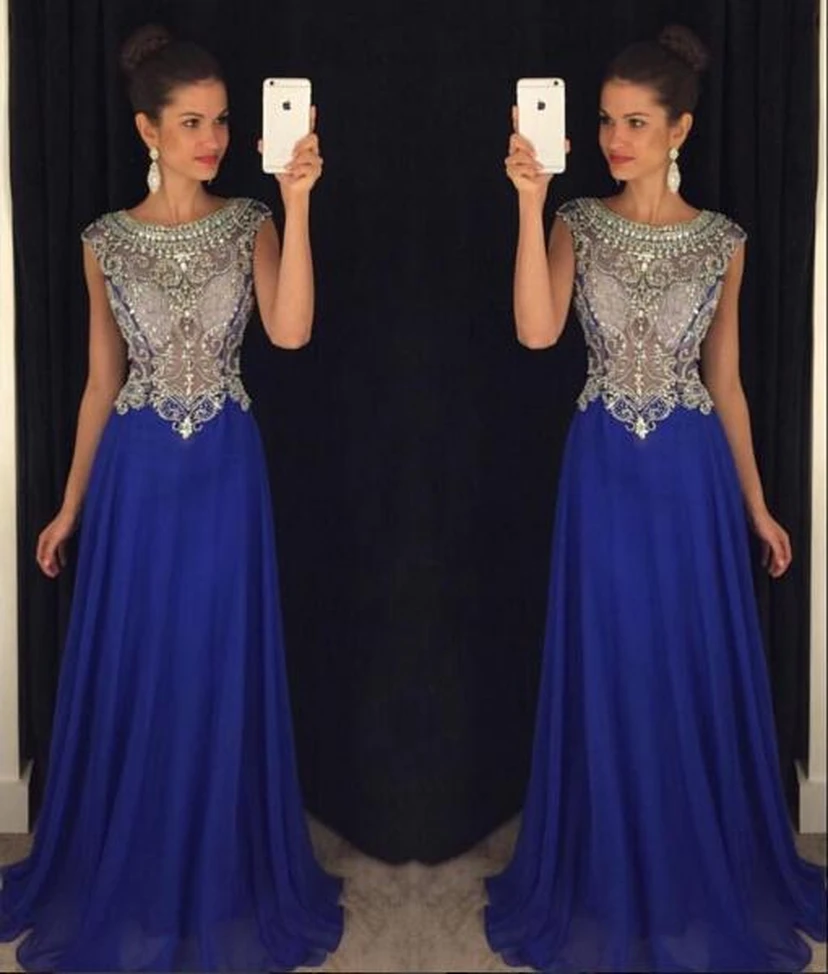 Stunning Scoop Beadings Crystal Evening Dress Sleeveless Long Chiffon Party Gown view 2