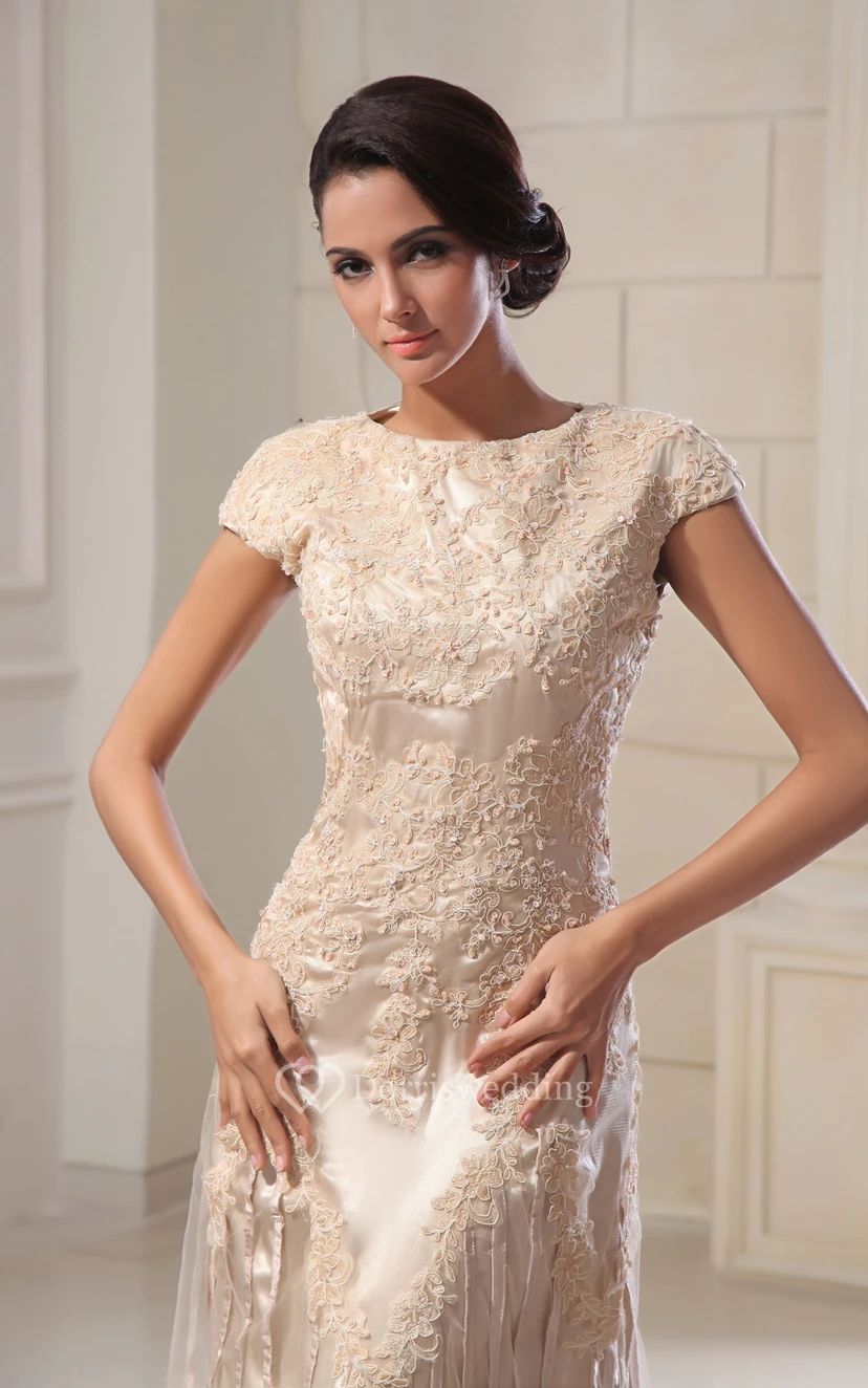 Romantic High-Neck Column Maxi Dress With Lace Appliques view 3