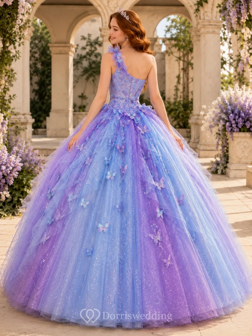 Lavendelblaues, appliziertes Tüll-Ballkleid mit Herzausschnitt, Quinceañera-Abendkleid view 2