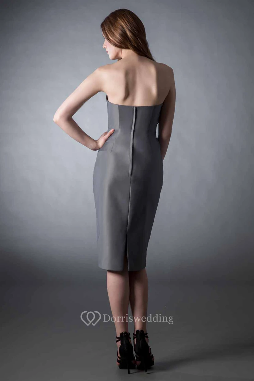 Pencil Knee-Length Ruched Sleeveless Sweetheart Satin Bridesmaid Dress view 2