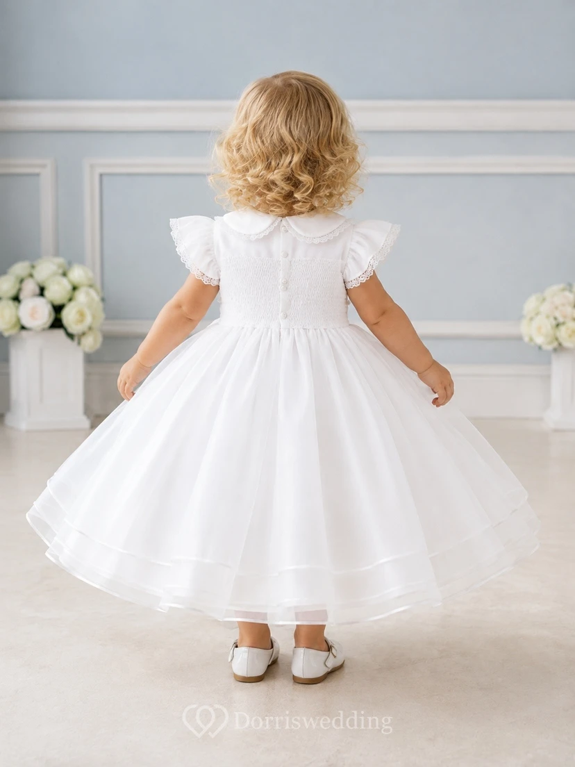 Adorable Jewel Neck Puff Sleeve Tulle A-Line Flowergirl Party Dress view 2