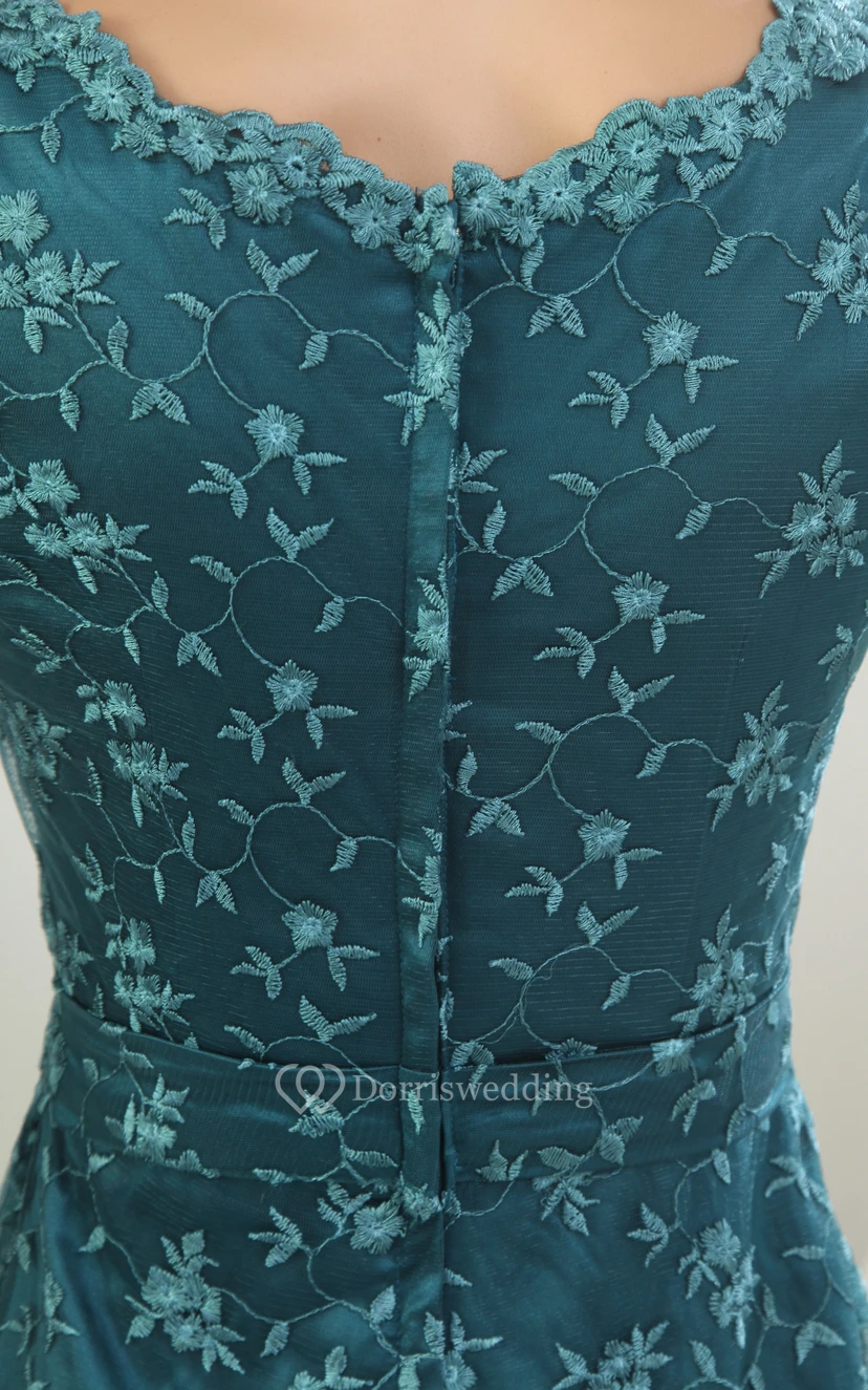 Besticktes, kurzärmeliges langes Kleid mit transparentem Oberteil view 7