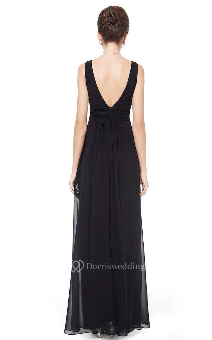 Sleeveless A-line Chiffon Dress With Low V-back view 2