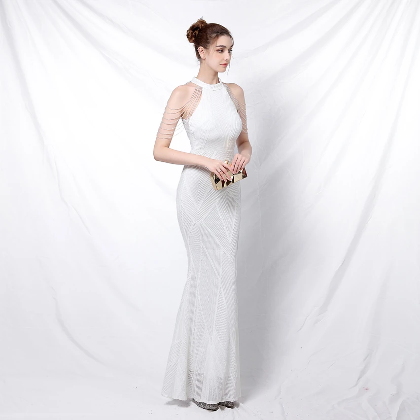Robe de soirée élégante à col halter et sequins, allure de reine, style banquet, longue robe de soirée sirène à sequins, style star, glamour et décontracté. view 20