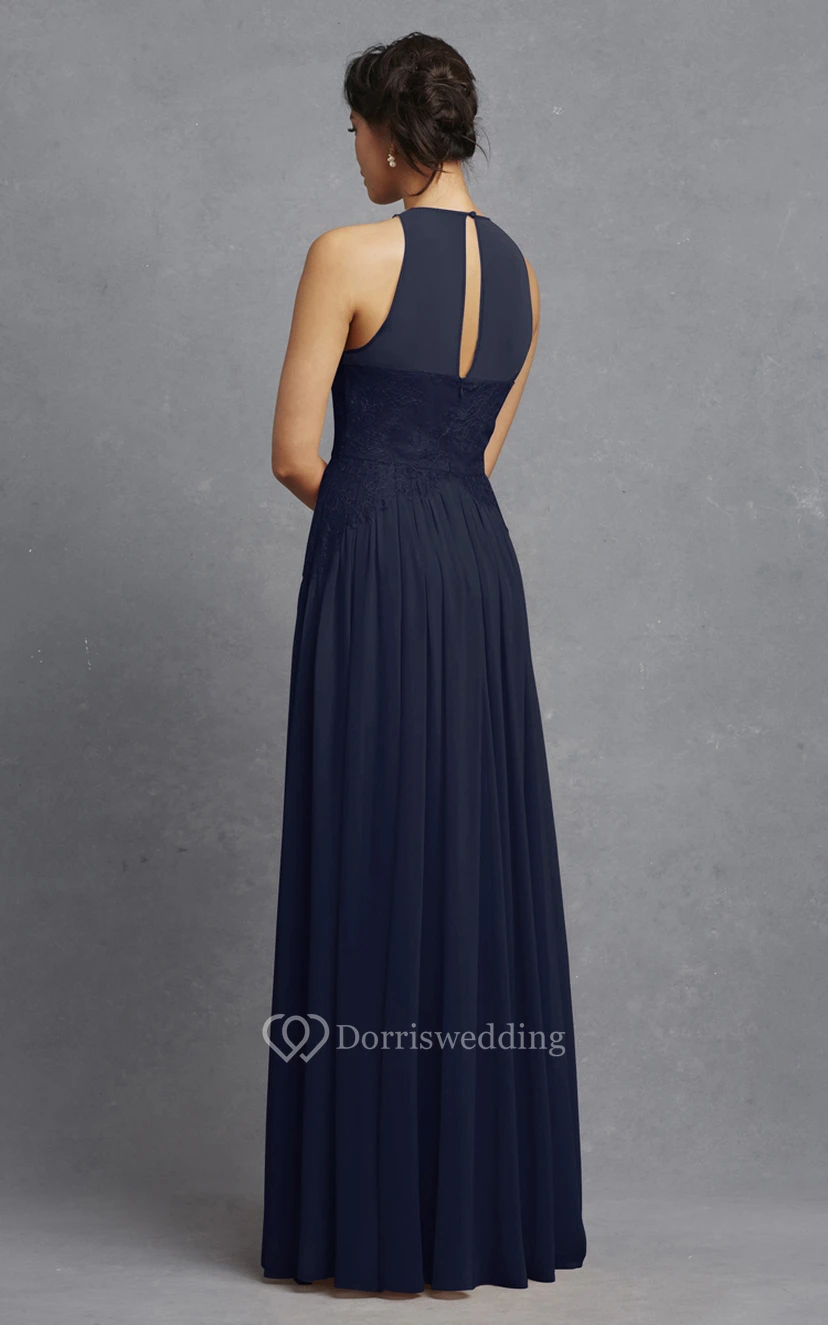 Sleeveless Long-Chiffon Dress With Lace Appliques view 5