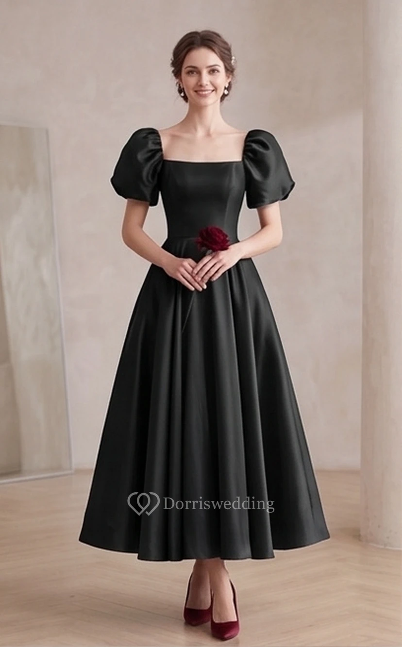 Puff-Sleeve Vintage Victorian A-line Dress | Regency Era Plus Size 1950s Bridesmaid Ball Gown | Modest Prom Wear view 7