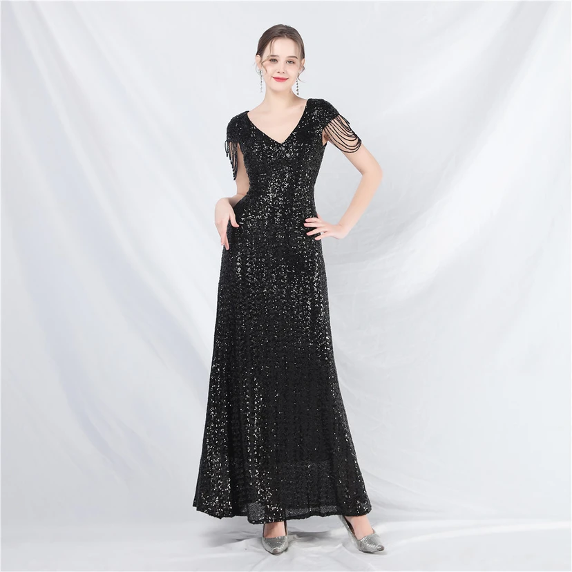 A-Line Big Swing Dress Craft Sequined Long A-Line Evening Dress view 41