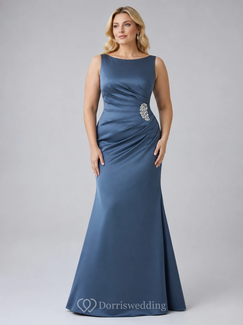 Cap-sleeved Bateau-neck Satin Gown With Beadings view 4