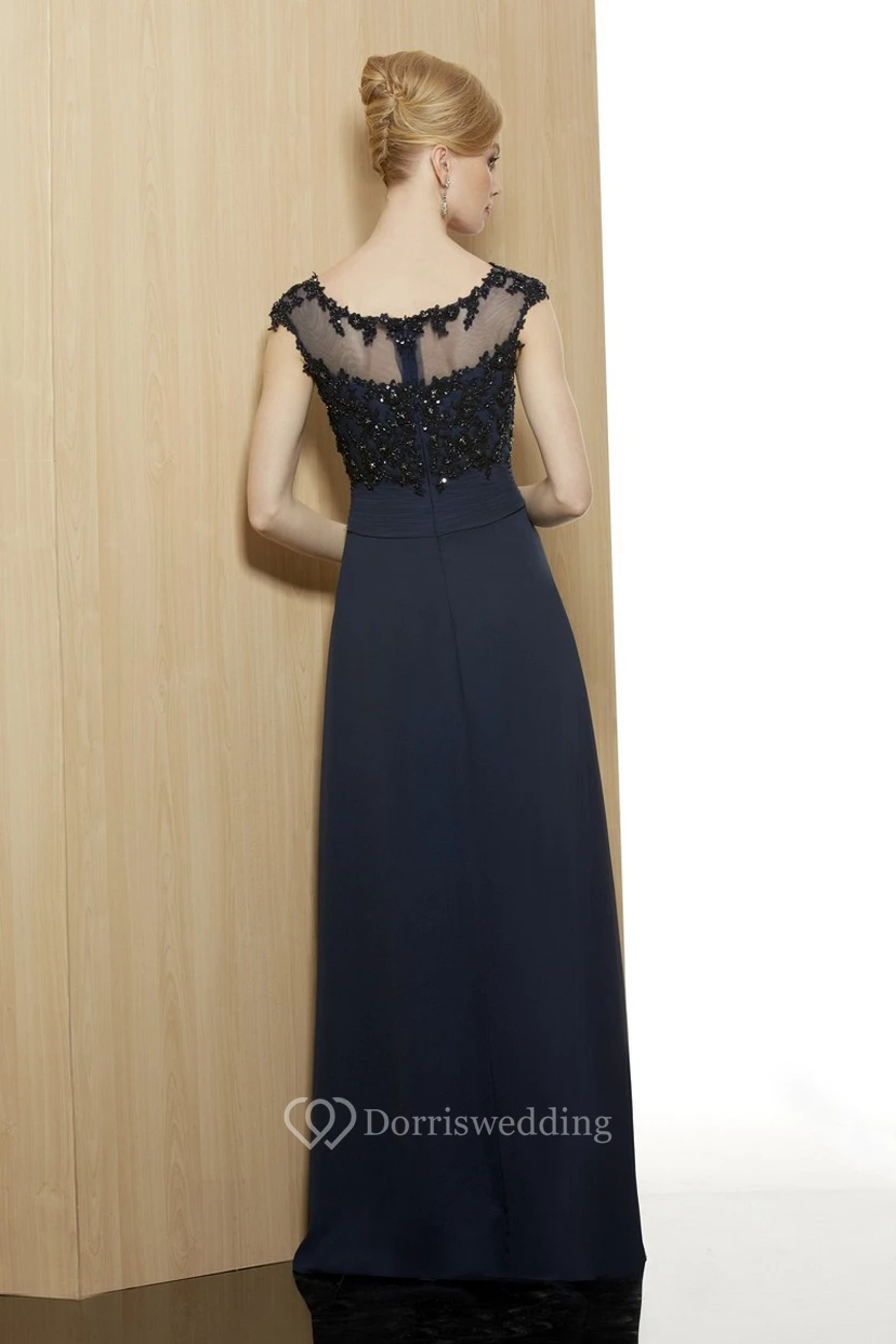 Sheath Beaded Sleeveless Floor-Length V-Neck Chiffon Formal Dress With Illusion Back And Appliques view 2