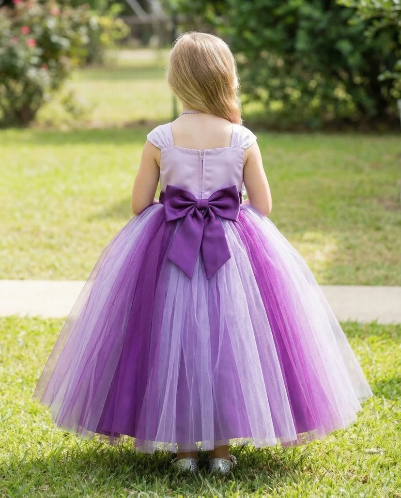 Cap Sleeve Tulle Flower Girl Dress with Bow view 2