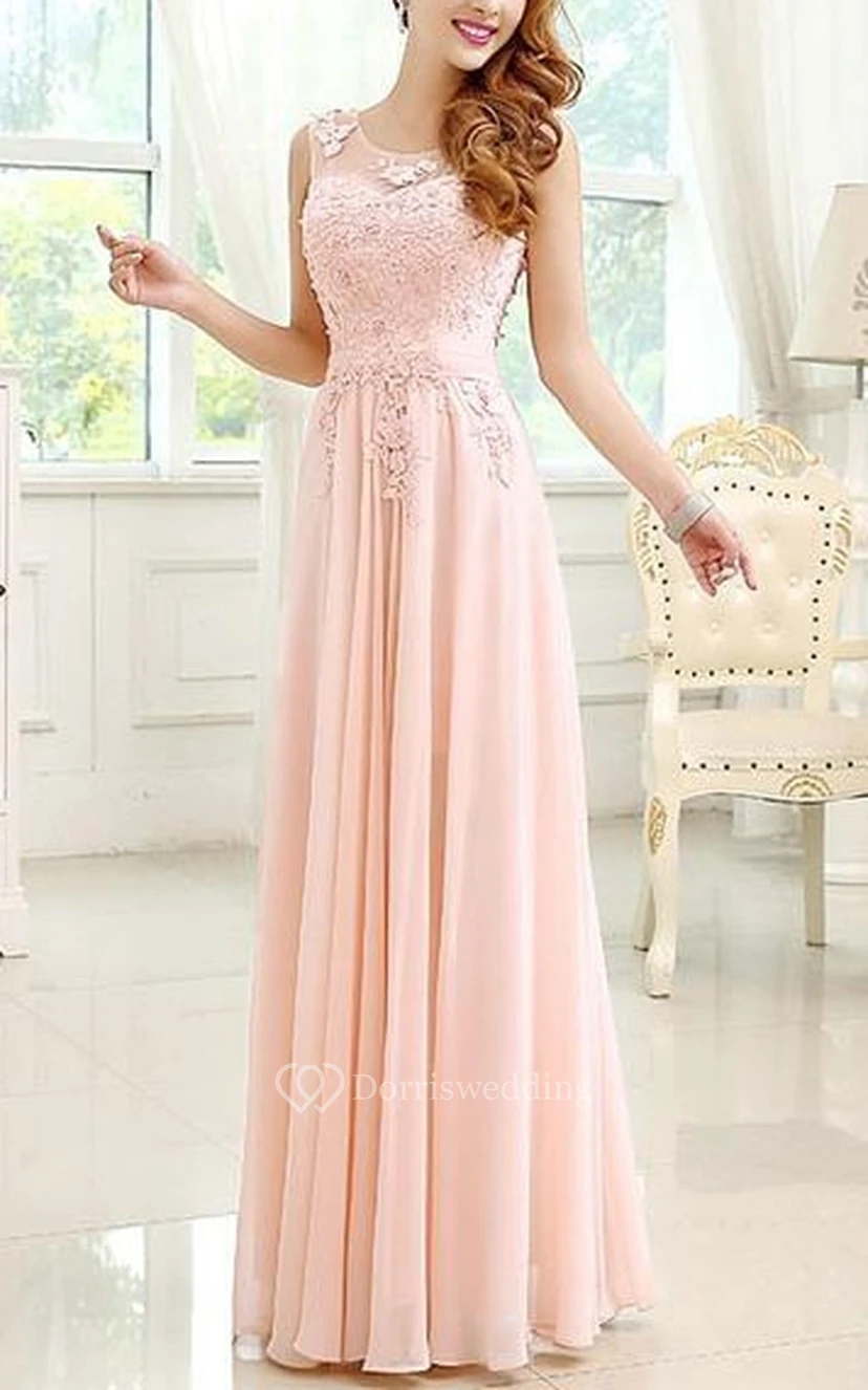 Lace Scoop A-Line Floor Length Prom Dress