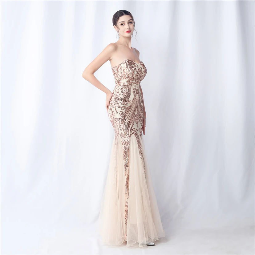 Positionierung Blumenschnitt Netz Pailletten Hochzeitsdinner Toast Party Abendkleid view 49