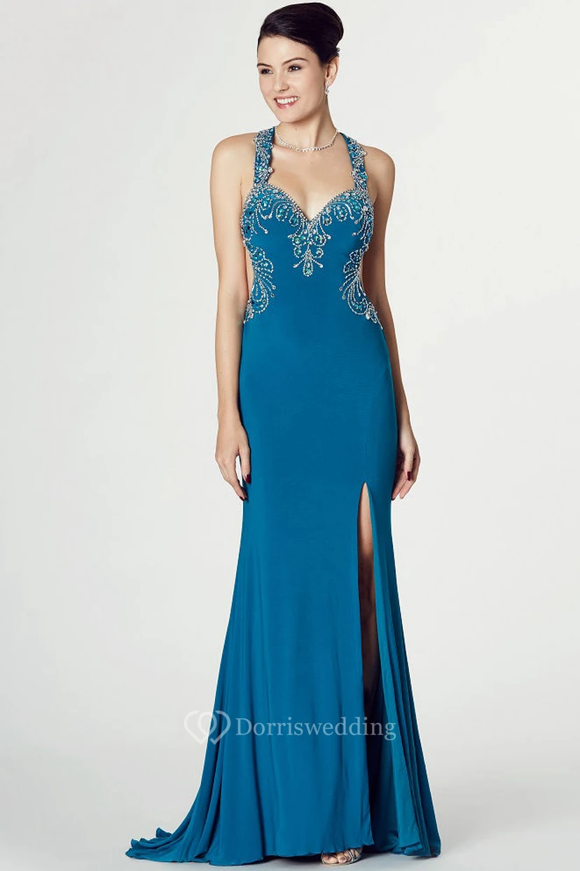 Halter Sleeveless Beaded Chiffon Prom Dress