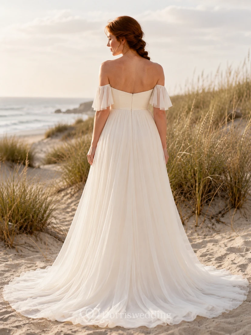 Maternity Wedding Dress Off Shoulder Sweetheart Simple Beach Bridal Gown view 2